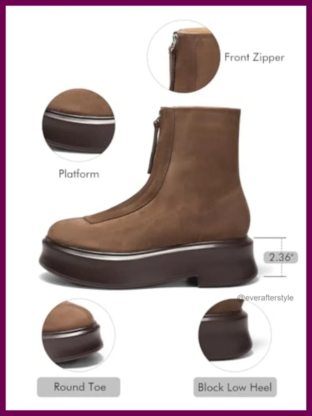 Women's Front Zip Ankle Boots Chunky Heel Platform Round Toe Faux Suede Winter